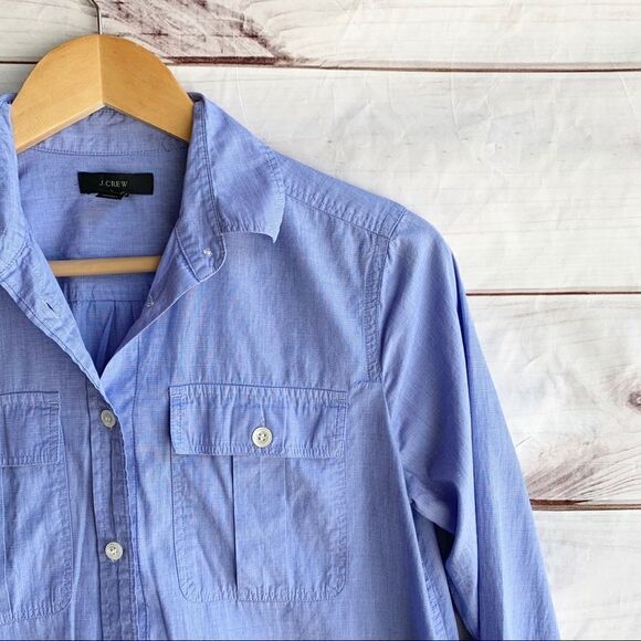 J. Crew End-on-End Long Sleeve Cotton Blue Button Down Workshirt - Picture 3 of 8